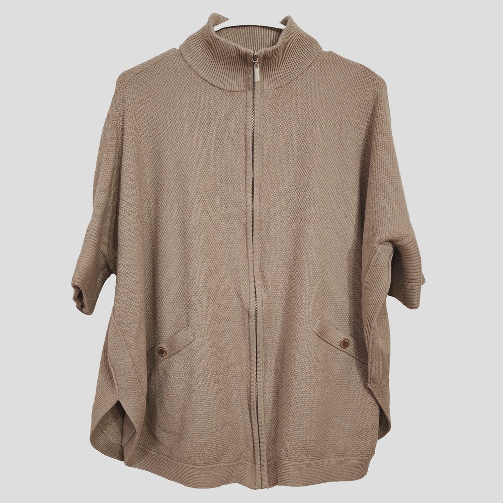 White House Black Market Size S Women's Oversize Full Zip Brown Cardigan Sweater